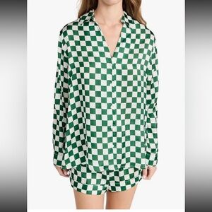 Show Me Your MuMu Green and White Checkered Pajama Top and Bottoms Size Medium